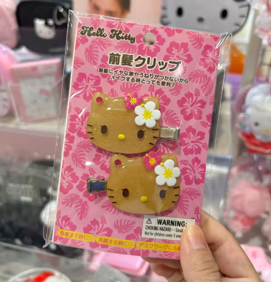Fashion Sanrio Summer Hawaiian Black Leather Kitty Hair Clip Cute Girly Hello Kitty Side Hair Card Clip Jewelry