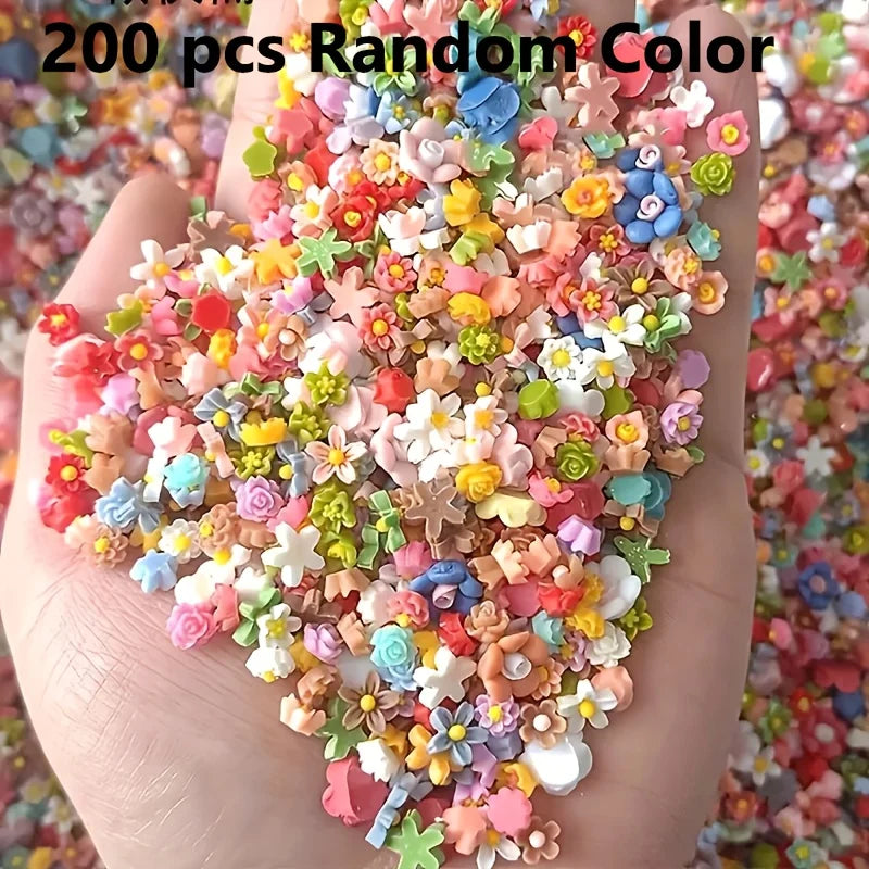 200pcs Mini Flower & Star Bead Assortment - Vibrant Resin Craft Beads for DIY Jewelry, Hair Accessories & Nail Art Decorations