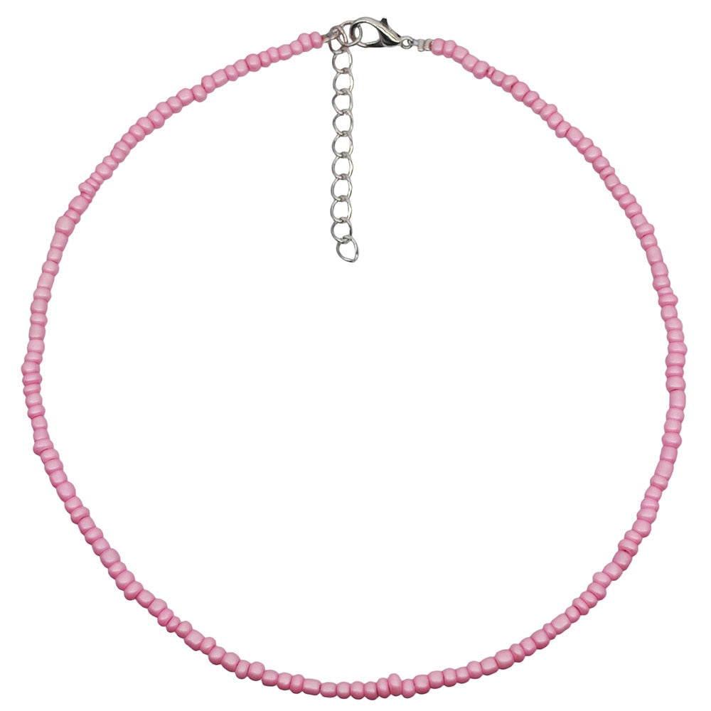 HangZhi New Bohemian Colorful Beads Weaving Handmade Baroque Simulated Pearl Necklace Clavicle Chain Choker Jewelry