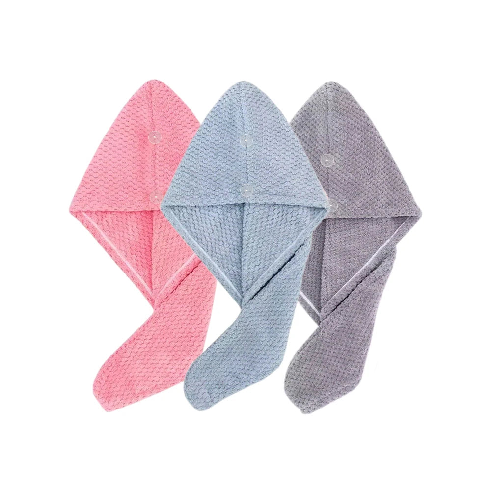 Toalla de Pelo de Color Liso Gorro Texturizado para Cabello Seco 25 x 65 cm Envoltura de Toalla Absorbente para Cabello con Botón para Mujeres