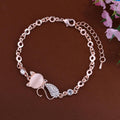 iMucci Lovely Cat Pendant Bangle Women Ladies Elegant Crystal Opals Rhinestone Bangle Bracelet Chain Jewelry Accessories