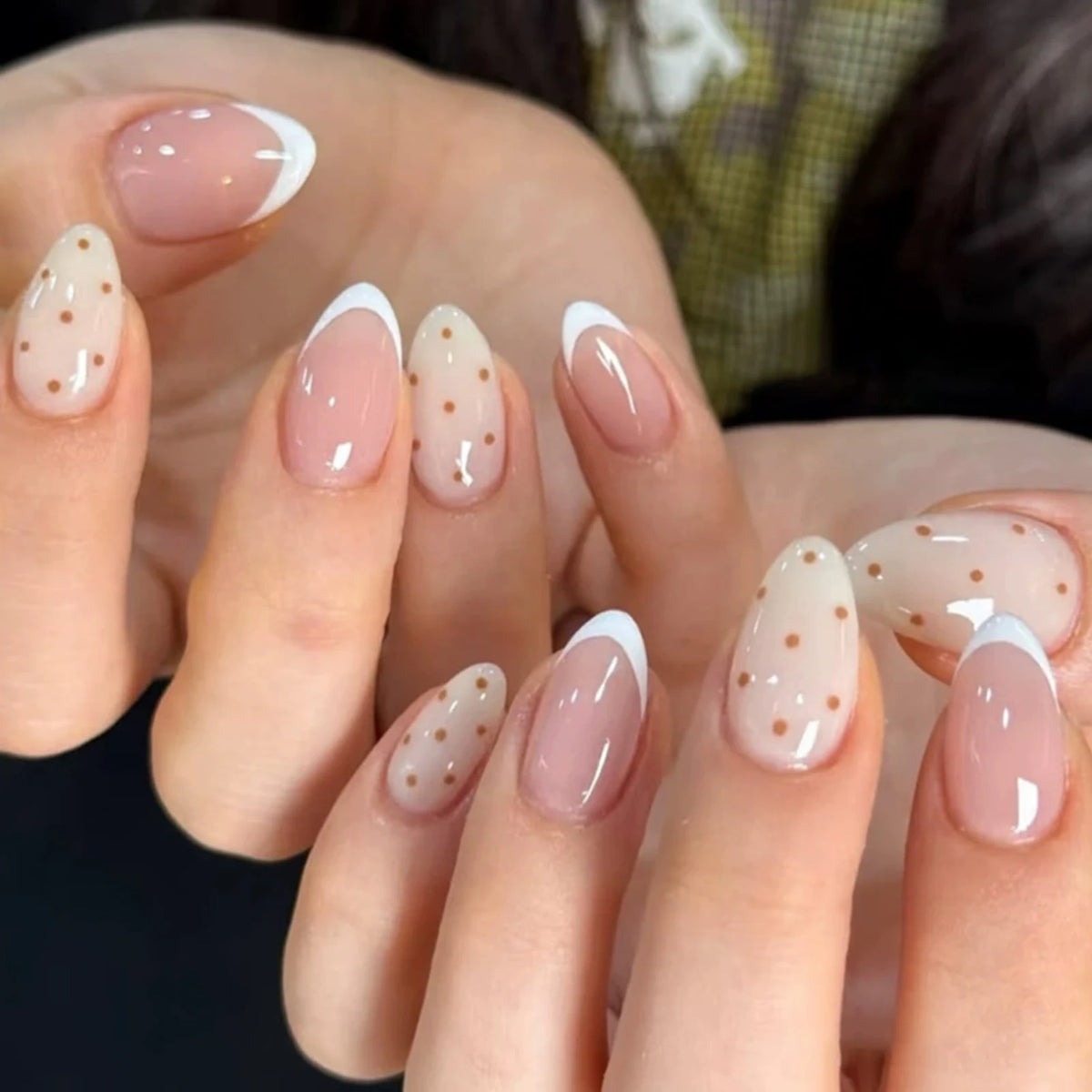 24pcs Star Moon Style Fake Nails White Swan Bowknots Flower Pattern Printed Press On Nails Gradient Black Almond Y2k False Nail