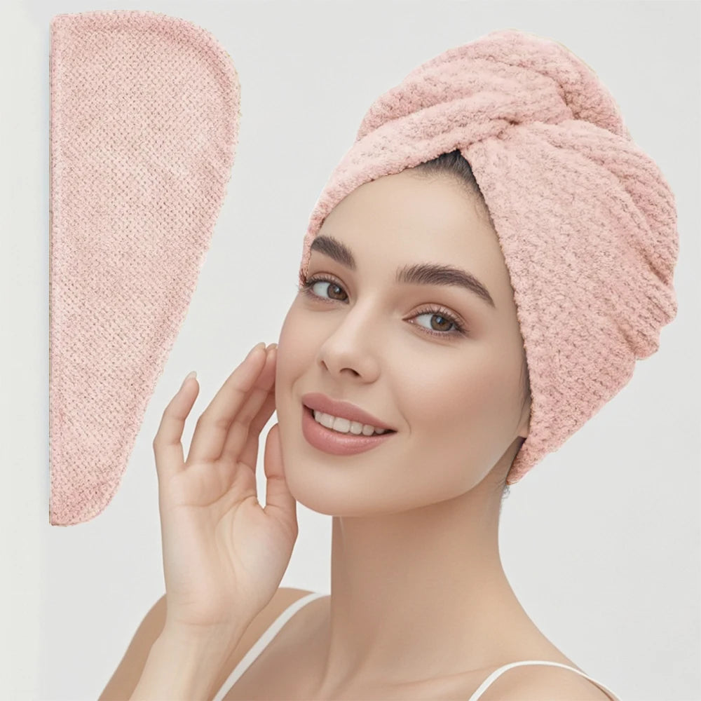 Toalla de Pelo de Color Liso Gorro Texturizado para Cabello Seco 25 x 65 cm Envoltura de Toalla Absorbente para Cabello con Botón para Mujeres