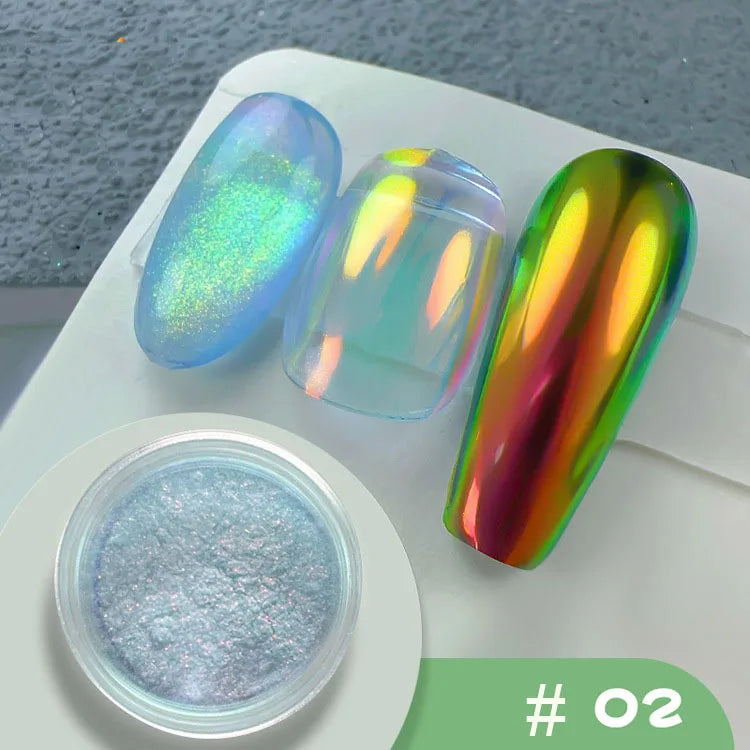 12 Grids Mirror Effect Mermaid Nail Powder Holographic Pearl Chrome Pigment Fine Glitter Dipping Powder Nail Crafts Supplies