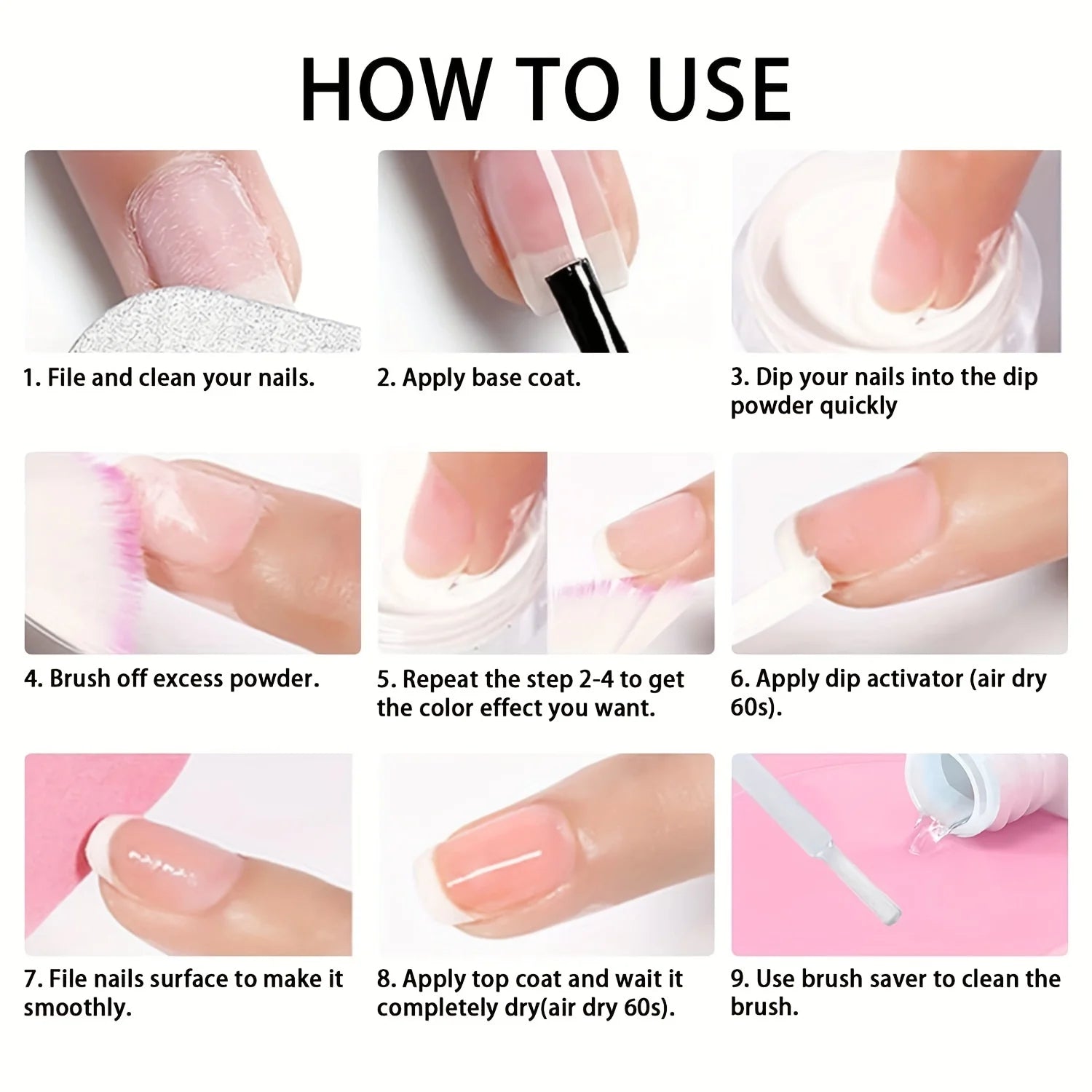 4pcs 10ml Dip Powder Liquid - Activator, Base, Top Gel Coat, And Brush Saver For Nail Art - No Curing Needed - Perfect For Nail