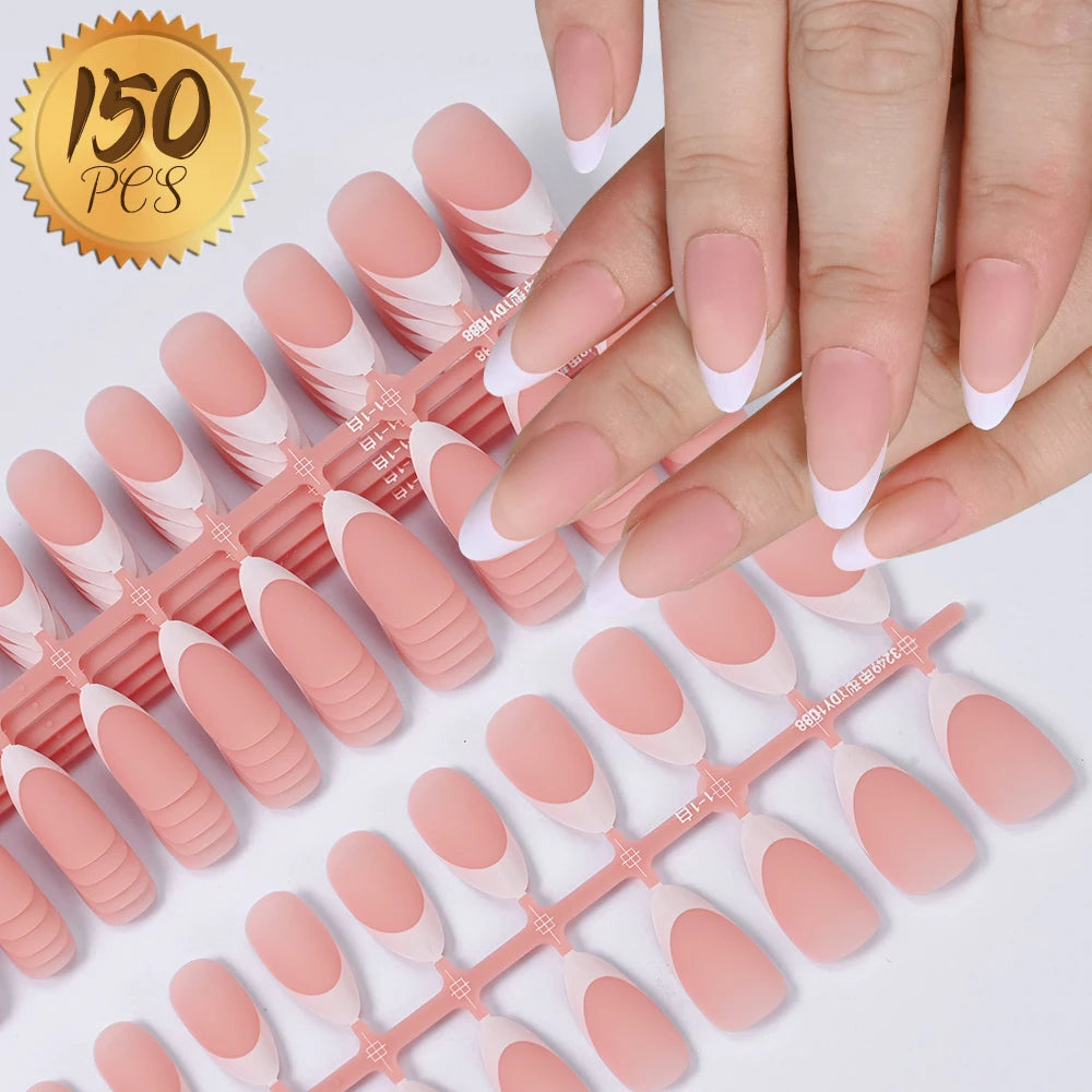 100Pcs Light Pink Press on Nails Short Medium Square Wearable Fake Nails Tips 10 Sizes Full Cover False Nails Finger Decoration
