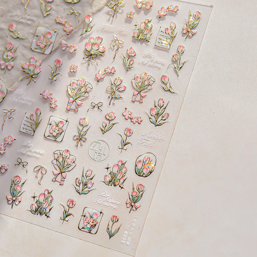 1Sheet 5D Soft Embossed Relief Nail Stickers Cute Daisies Self Adhesive Slider Stickers Press On Nails DIY Japanese Nail Art Dec