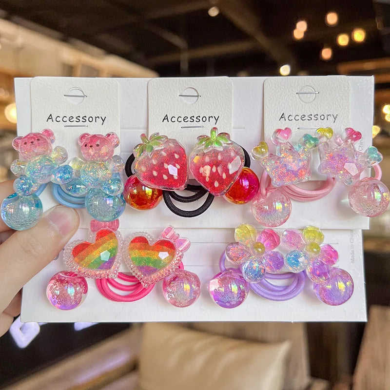 2PCS New Lovely Colorful Crown Bear Girls Elastic Hair Bands Hair Accessories Children Hair Ties Baby Headwear