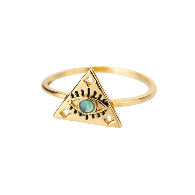 Turkish Zircon Evil Eye Rings For Women Open Adjustbale Gold Plated Stainless Steel Ring Couple Rings Wedding Jewelry Bague