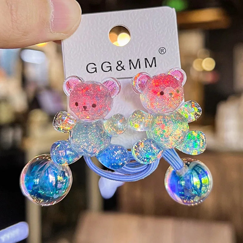 2 Pcs Cute Cartoon Scrunchies Girls Children Elastic Hair Rubber Band Accessories Tie Hair Bead Rope Headdress Headwear Ornament