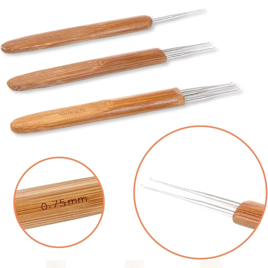 3/6Pcs 0.5mm/0.75mm Loc Crochet Hook Wood Crochet Needles Hair Dreadlocks Tool for Braid Craft