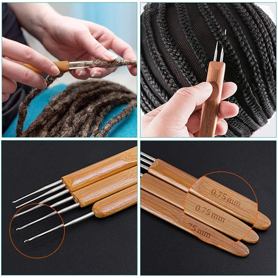 3/6Pcs 0.5mm/0.75mm Loc Crochet Hook Wood Crochet Needles Hair Dreadlocks Tool for Braid Craft