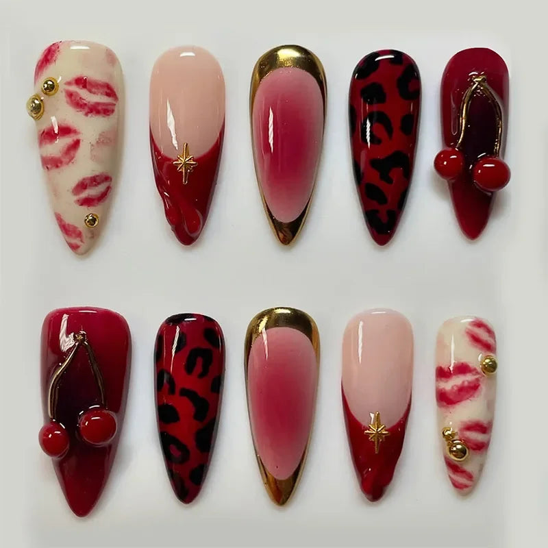 24Pcs Pink Jelly Long Stiletto 3D Flower Pearl Glazed Glass Press On Nails Sweet Style DIY Manicure