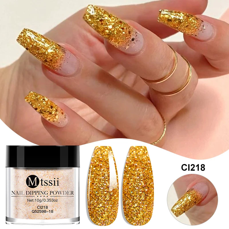 MTSSII 10g Nail Dipping Powder Natural Dry No Lamp Cure DIY Nail Art Decoration Pigment Dust Glitter Long Lasting Manicure Salon