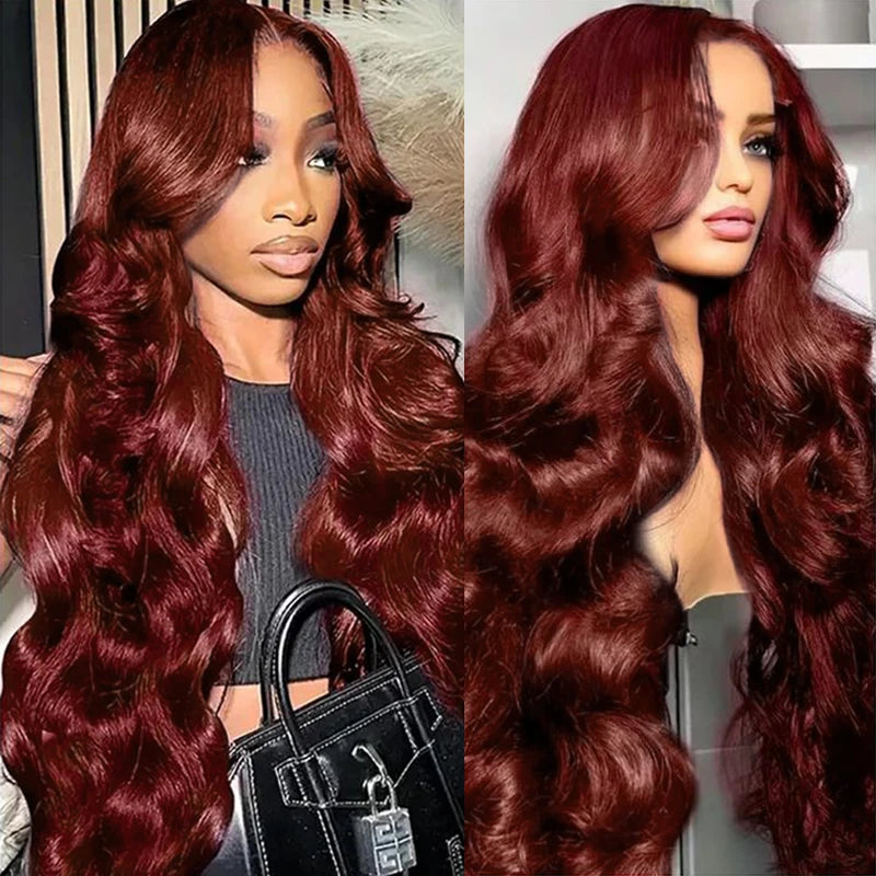 Body Wave Reddish Brown 13x6 Lace Front Wigs Human Hair Pre Plucked With Baby Hair