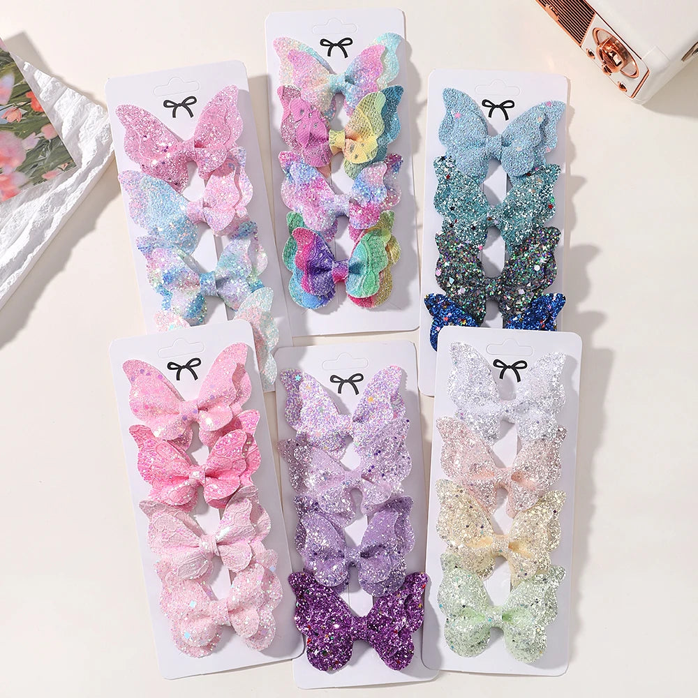 4Pcs Women Girl Glitter Butterfly Hair Clip for Children Sequins Bow Hairpins Cute Headwear Trendy Hairgrip Hair Accessories