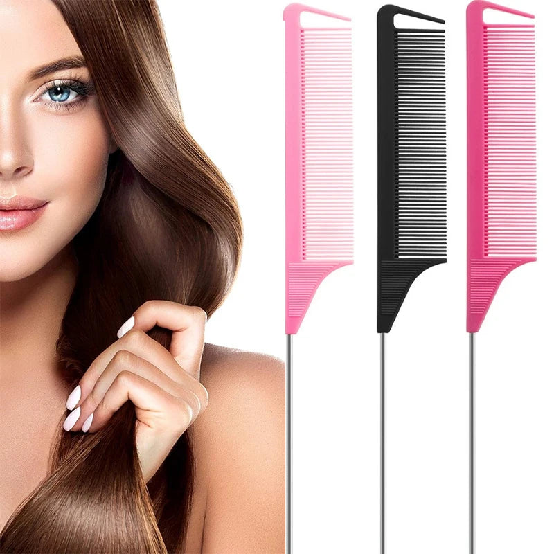 1pc Professional Pointed Tail Hair Comb Salon Cut Comb Styling Stainless Steel Spiked Salon Hair Care Hairdresser Styling Tool
