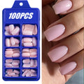 100Pcs Light Pink Press on Nails Short Medium Square Wearable Fake Nails Tips 10 Sizes Full Cover False Nails Finger Decoration
