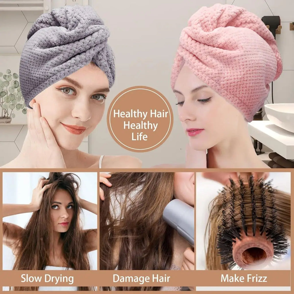 Toalla de Pelo de Color Liso Gorro Texturizado para Cabello Seco 25 x 65 cm Envoltura de Toalla Absorbente para Cabello con Botón para Mujeres