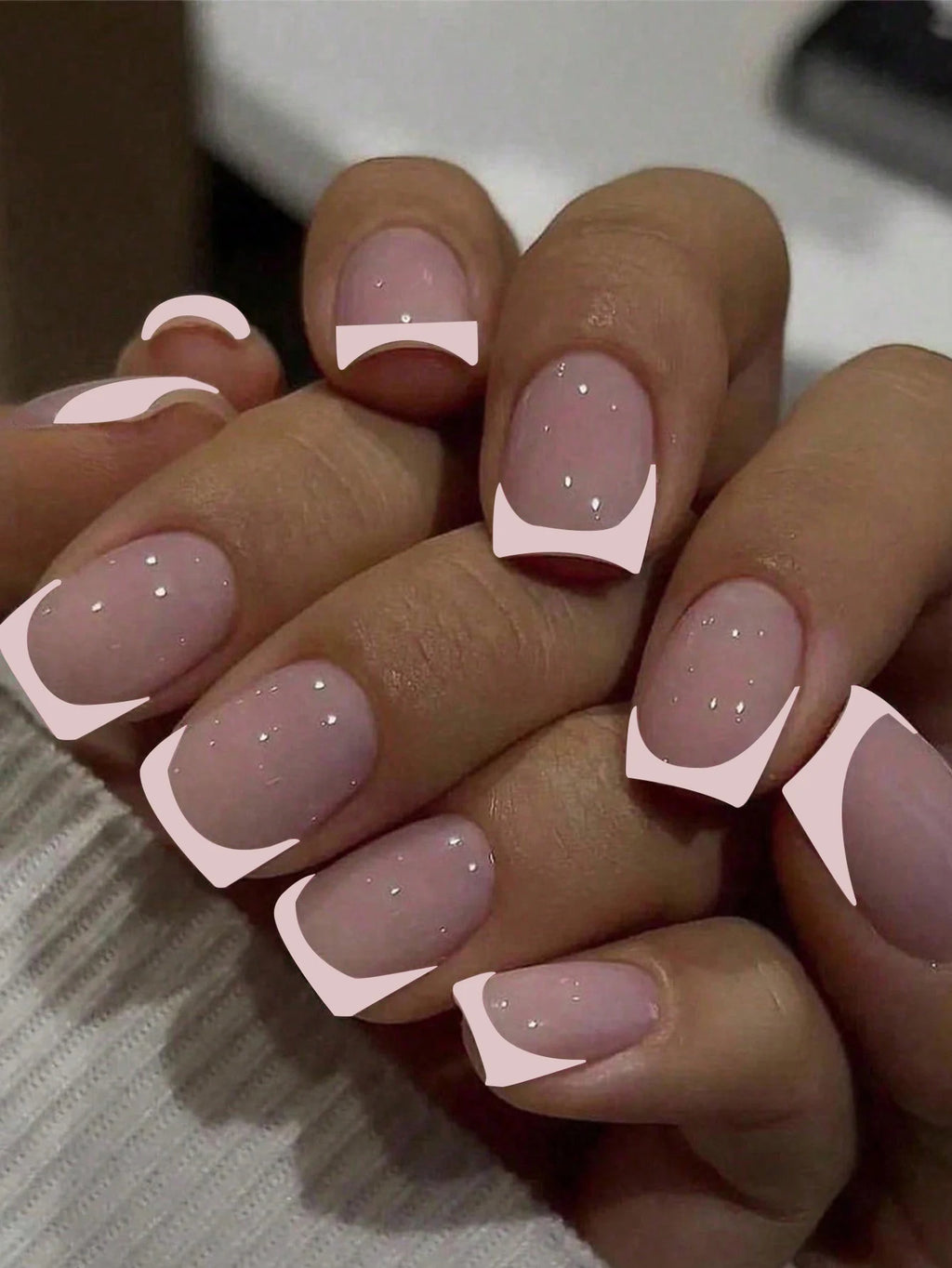 24pcs Long Almond Fake Nails White French Press on Nails Simple Full Cover Detachable Nail Tips