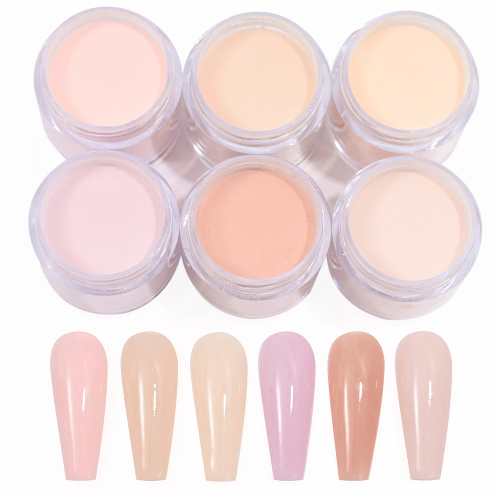 6Colors Nude/Pink Nail Art Acrylic Powder Net.7g*6Jars For French Nails Extension 3D Tips Carving Dipping Fast-Dry Polymer Dust