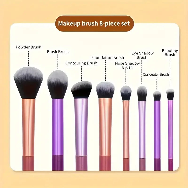Juego de 8 brochas de maquillaje con pelo sintético suave, para base, colorete, sombra de ojos, herramientas cosméticas de maquillaje
