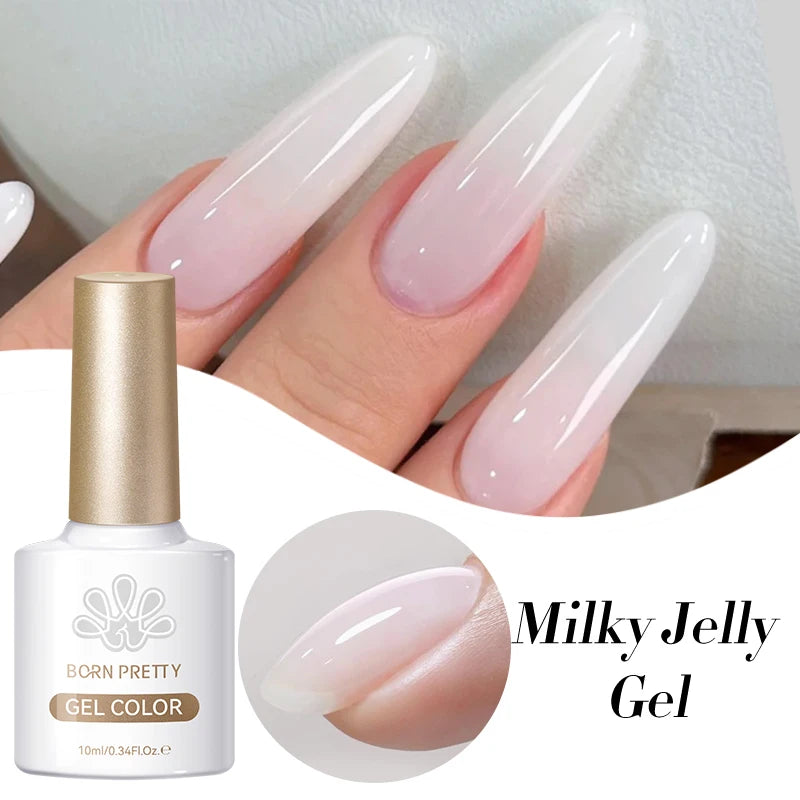 BORN PRETTY 10ml Esmalte de Uñas de Gel Blanco Leche Traslúcido Semipermanente Soak Off UV LED Barniz para Uñas Manicura Nail Art