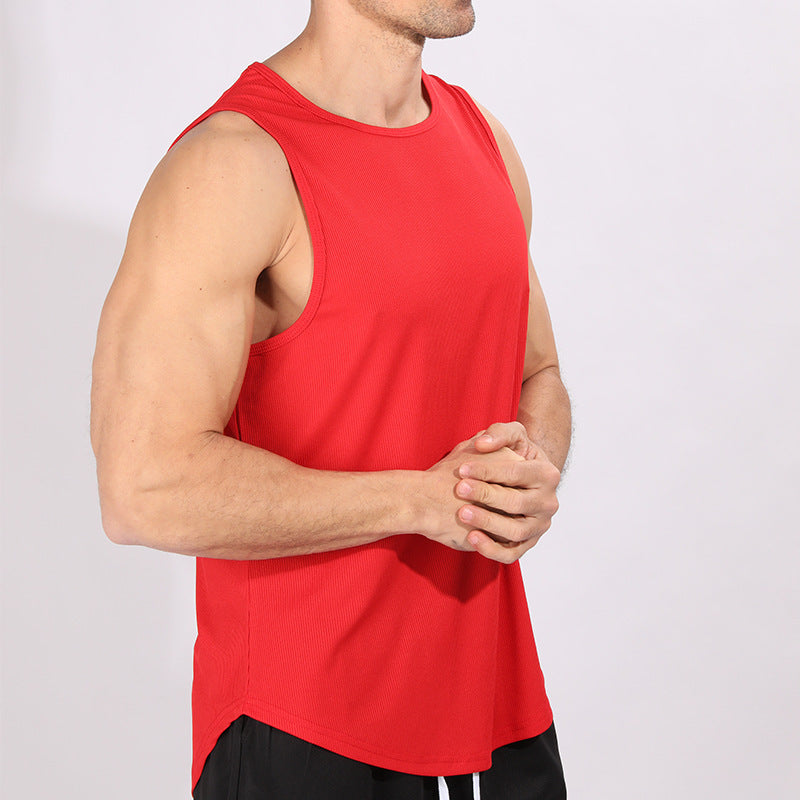 Retro Ribbed Sleeveless Vest Men's Running Training Fitness Top Casual Quick-Dry Breathable Gym Shirt