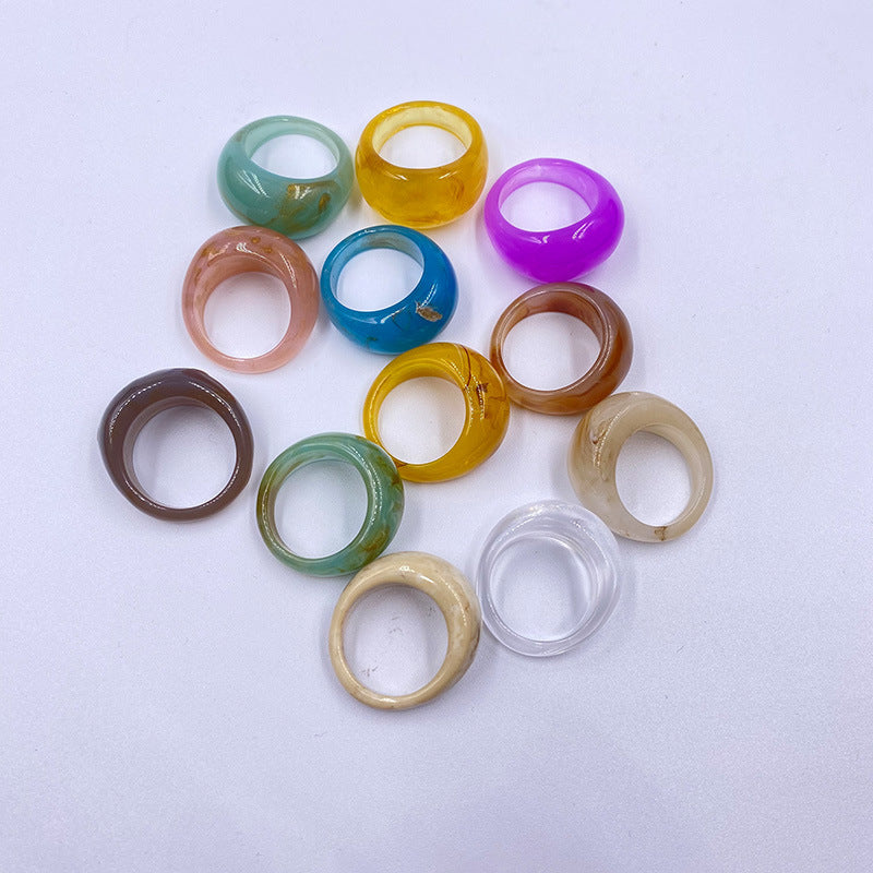 Anillos de moda de primavera y verano, acrílicos, coloridos, gruesos, tipo domo, 12 piezas
