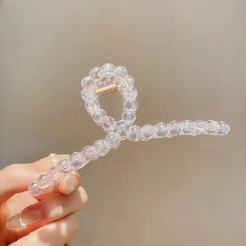 3Pcs 4.5-Inch Large Clear Beaded Hair Claw Clips, Transparent Crystal Hair Jaw Clips for Women Girls, Non-slip Strong Hold for T