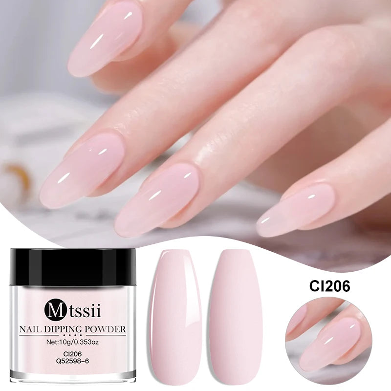 MTSSII 10g Polvo para inmersión de uñas Secado natural Sin curado con lámpara Arte de uñas DIY Decoración Pigmento Polvo Brillo Manicura de larga duración Salón