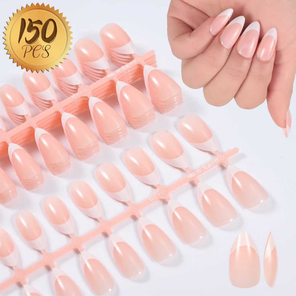 100Pcs Light Pink Press on Nails Short Medium Square Wearable Fake Nails Tips 10 Sizes Full Cover False Nails Finger Decoration