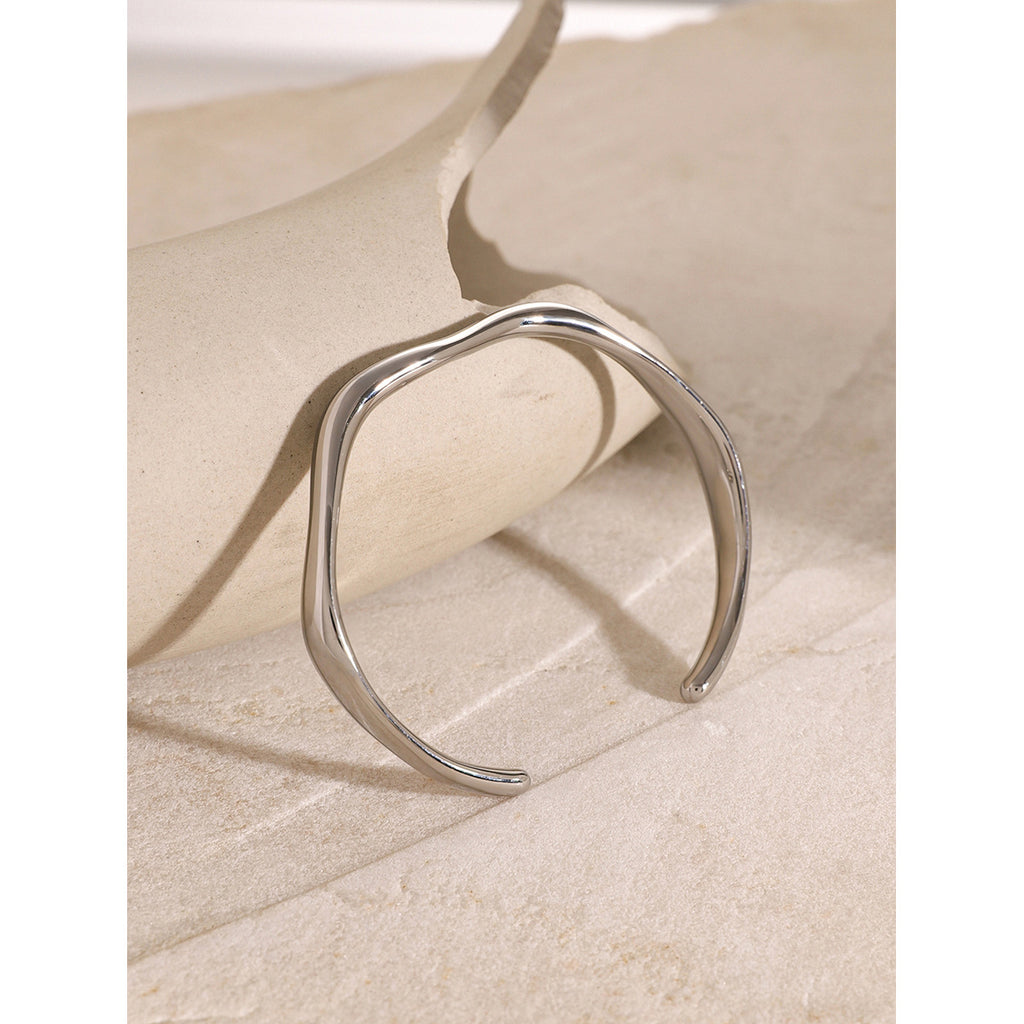 18K Gold Stainless Steel Fine Ripple Open Bangle Ins Minimalist Trendy Titanium Steel Bracelet for Women