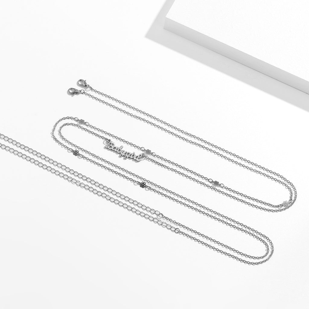 Punk Simple Letter Multilayer Geometric Waist Chain Sexy Temperament Flower Thin Chain Body Chain Jewelry