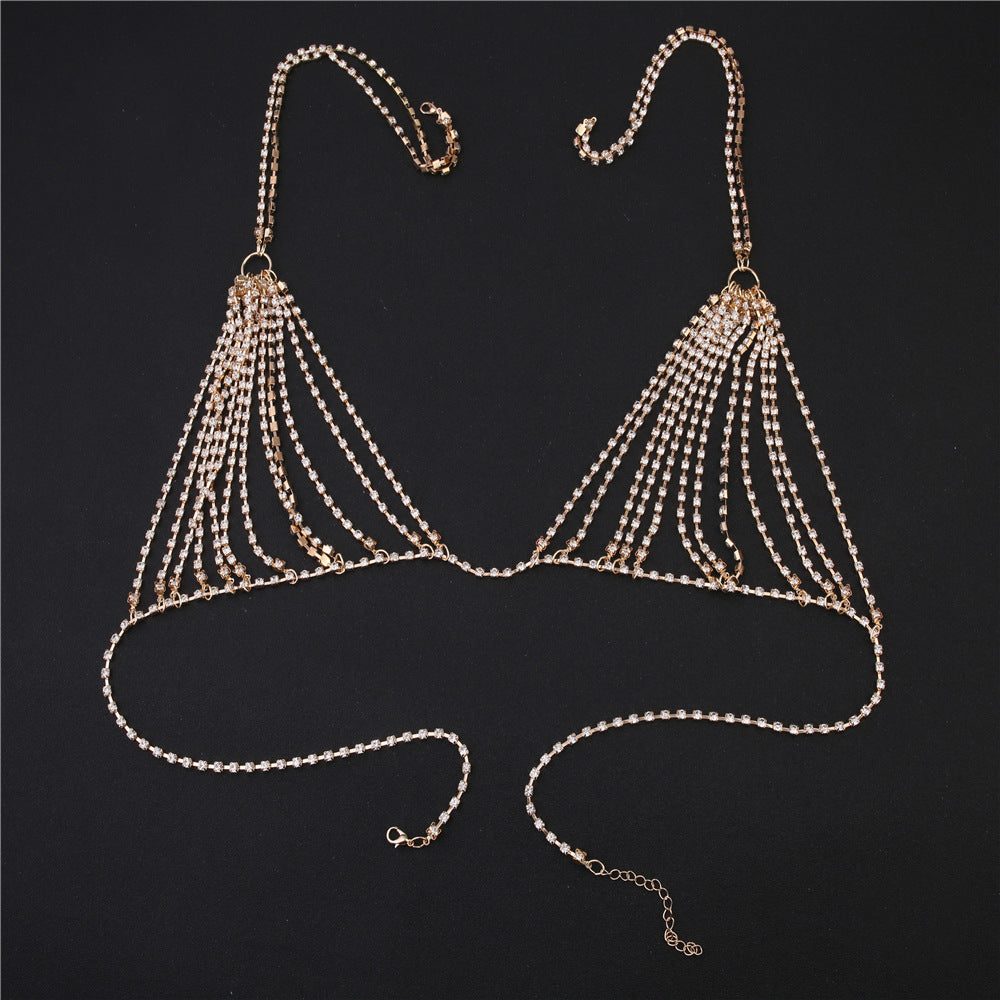 European and American jewelry sexy diamond studded chest chain beach nightclub queen bikini rhinestone chest chain women's body chain