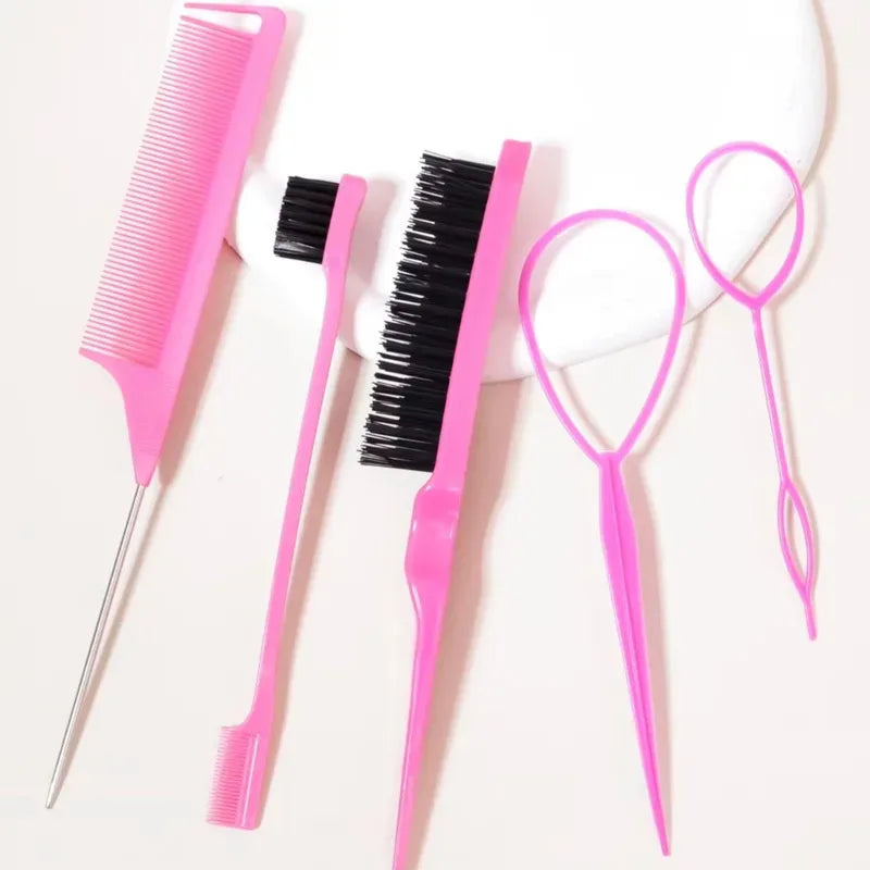 5pcs Hairdressing Tools Pointed Tail Comb Dual Head Eyebrow Brush Triple Row Comb Coiler Hair Salon Styling Comb