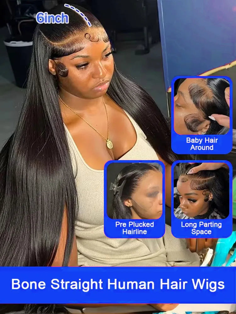 Bone Straight Transparent 13x6 HD Lace Front Human Hair Wig Pre Plucked - Glueless
