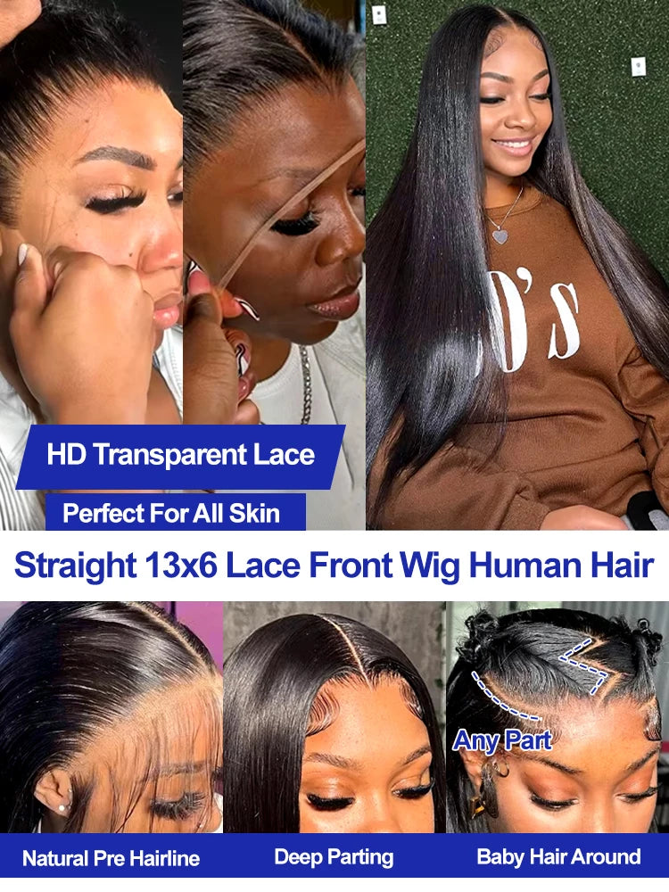 Bone Straight Transparent 13x6 HD Lace Front Human Hair Wig Pre Plucked - Glueless