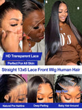 Bone Straight Transparent 13x6 HD Lace Front Human Hair Wig Pre Plucked - Glueless
