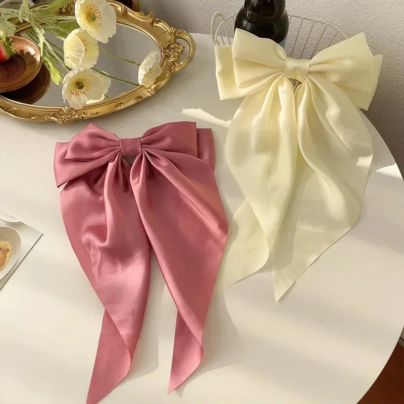 Solid Color Satin Ribbon Big Bows Hairpin Spring Clips Hair Accessories for Women Girls Trendy Korean Summer Headwear 2024
