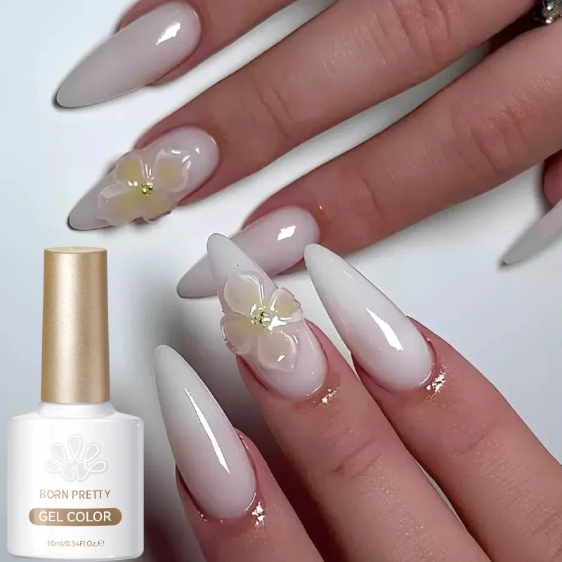 BORN PRETTY 10ml Esmalte de Uñas de Gel Blanco Leche Traslúcido Semipermanente Soak Off UV LED Barniz para Uñas Manicura Nail Art