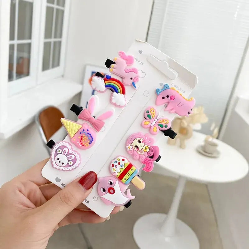 10PCS/Set Nuevas pinzas de pelo de unicornio de dibujos animados para niñas, bonitas horquillas para niños, diadema de helado, pasadores, accesorios de moda para el cabello