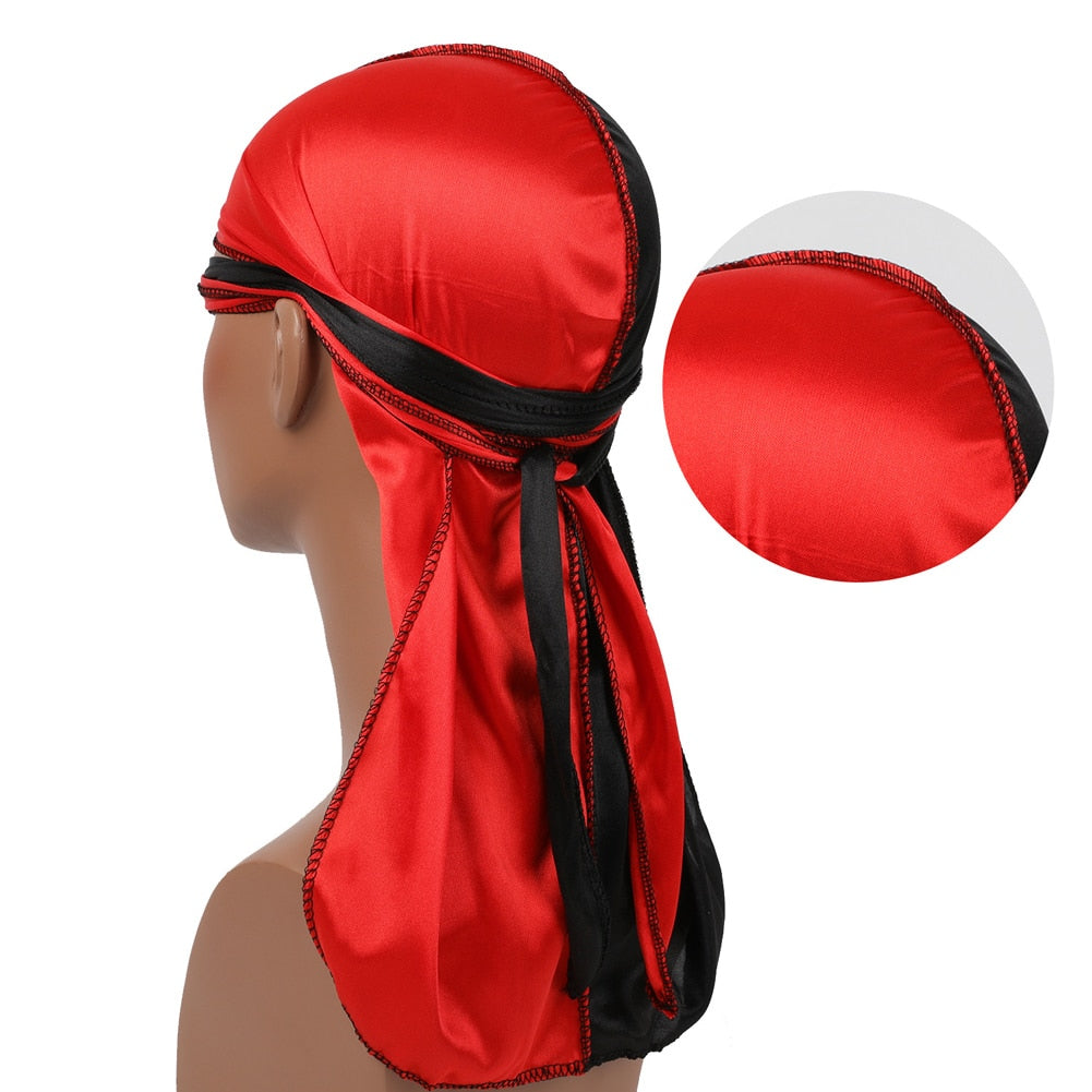 Long Tail Durag Silky Satin Turban India Hat Women Men Head Scarf Hair Accessories Bandana Unisex Fashion Patchwork Pirate Hats