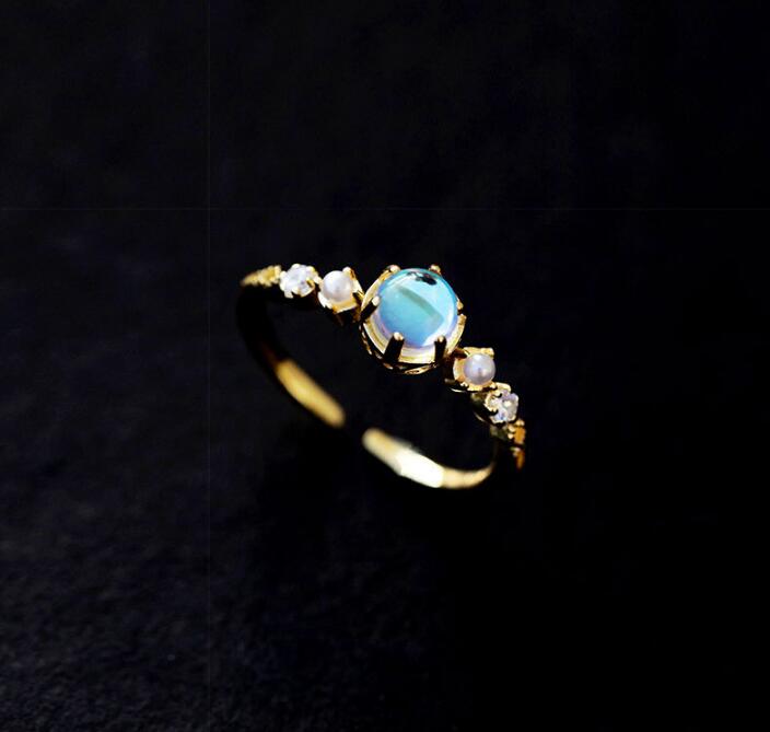 100% 925 Sterling Silver Rings For Women Moonstone Zircon Ring