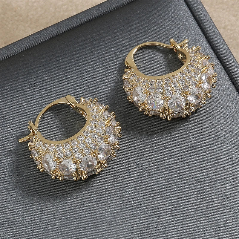 Sparkling Micropaved Zirconia Hoop Earrings Fashion Gold Color U-shaped Earring Party Jewelry