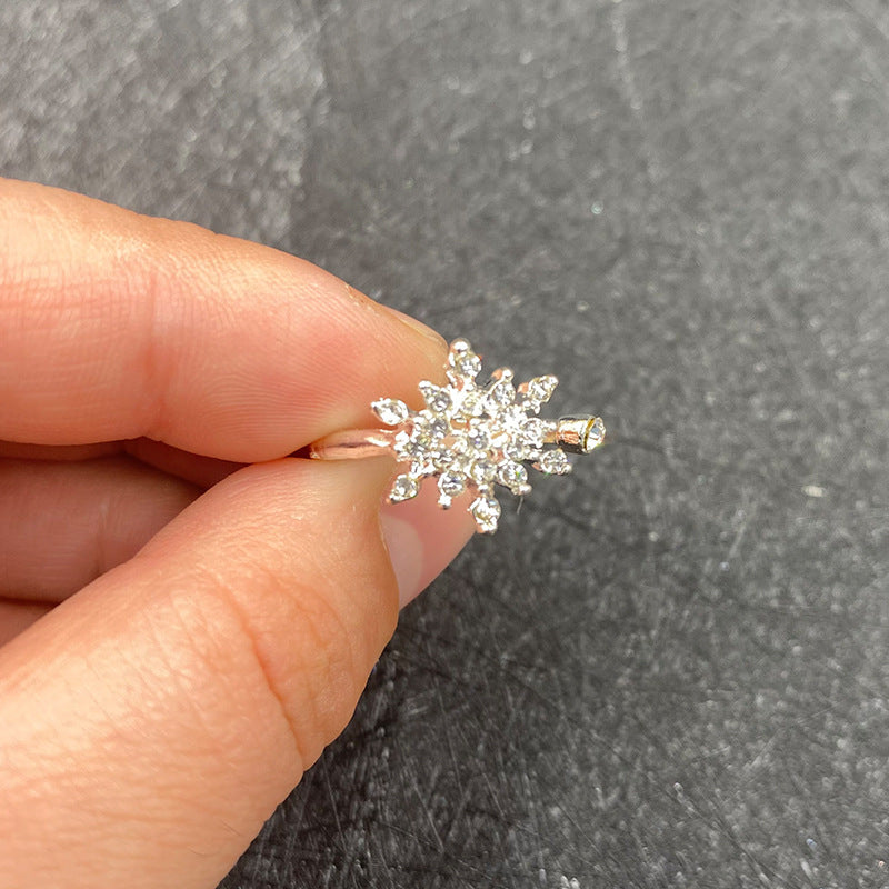 Snowflake Ring Statement Gold Plated Silver Micro-Set Rhinestone Jewelry