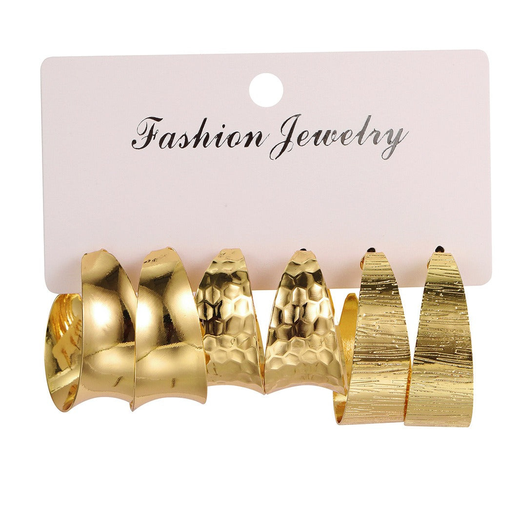Vintage Big Circle Hoop Earring Set for Women Girl