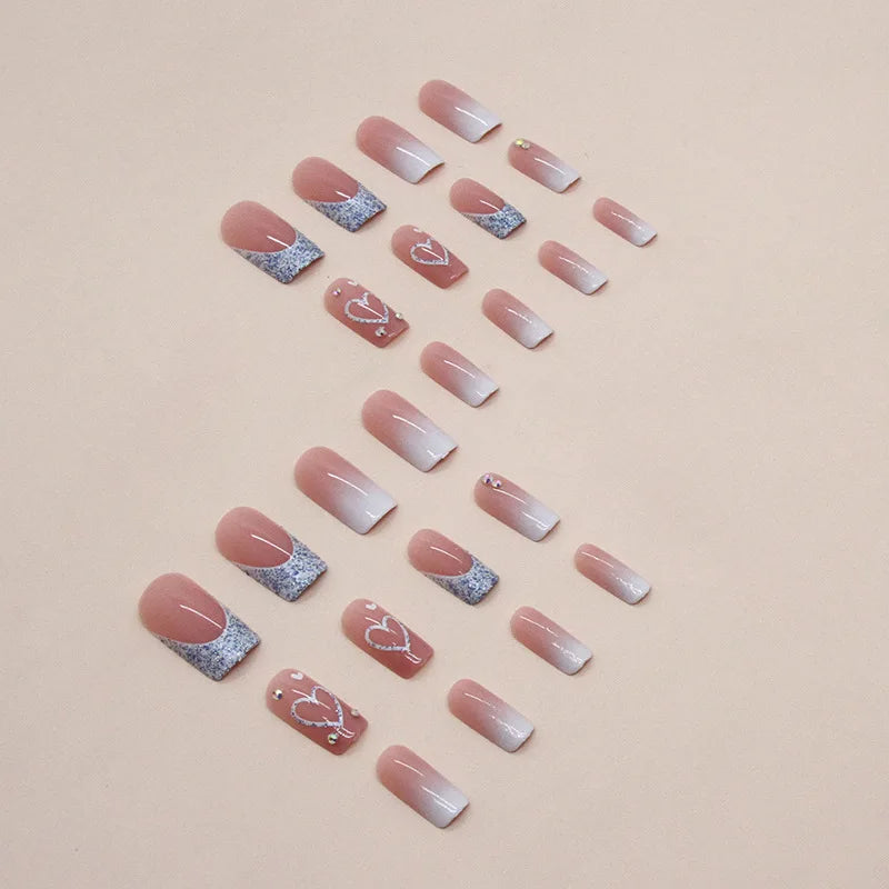 24 pieces of gentle nude long press-on nails (square shape), paired with 1 piece of jelly glue and 1 nail file