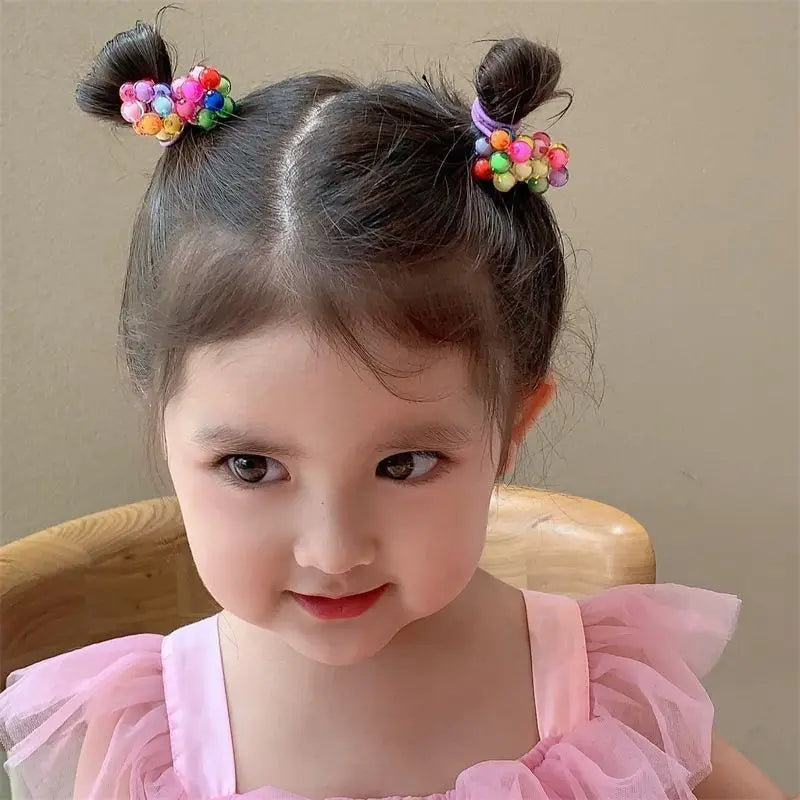 2PCS New Lovely Handmade Bead Colored Ball Girls Elastic Hair Bands Hair Accessories Children Hair Ties Baby Headwear