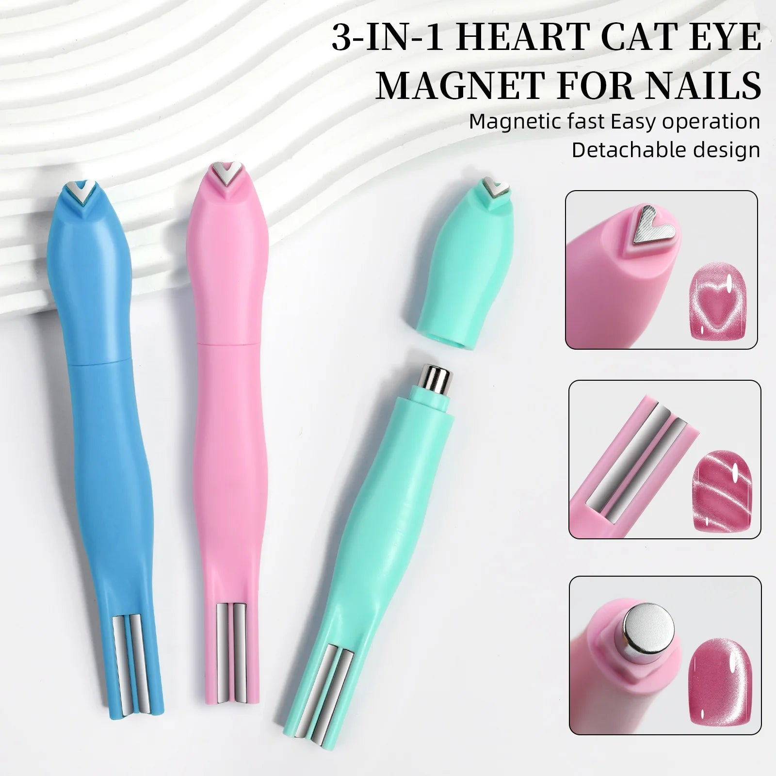 1Pcs 3-In-1 Heart Shape Cat Eye Nail Art Magnet Double Line Moon Snake French Magnet Pen for Magnetic Gel Polish Manicure Tools